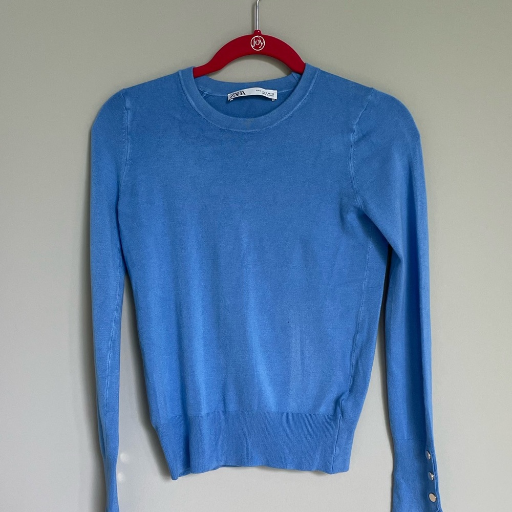 Zara Basic Knit Crewneck Sweater - Light Blue